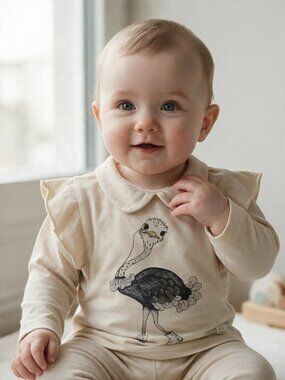EN*FANT Ostrich Ruffle Long-Sleeve Top size 9 Months